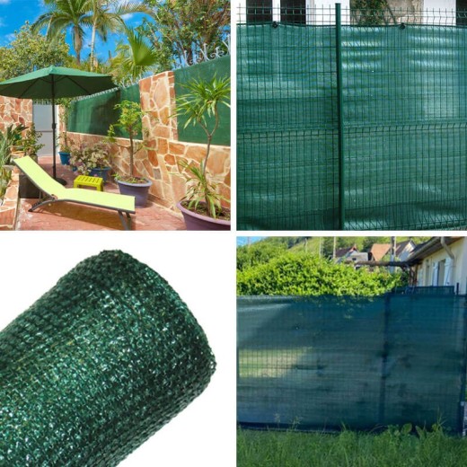 4 photos de filet brise-vue vert avec un taux d'occultation de 80%